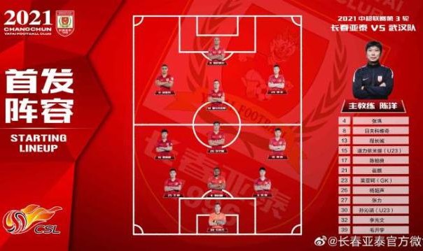 世界杯手机观看-亚泰vs武汉首发：儒尼奥尔先发 姆比亚埃弗拉出战